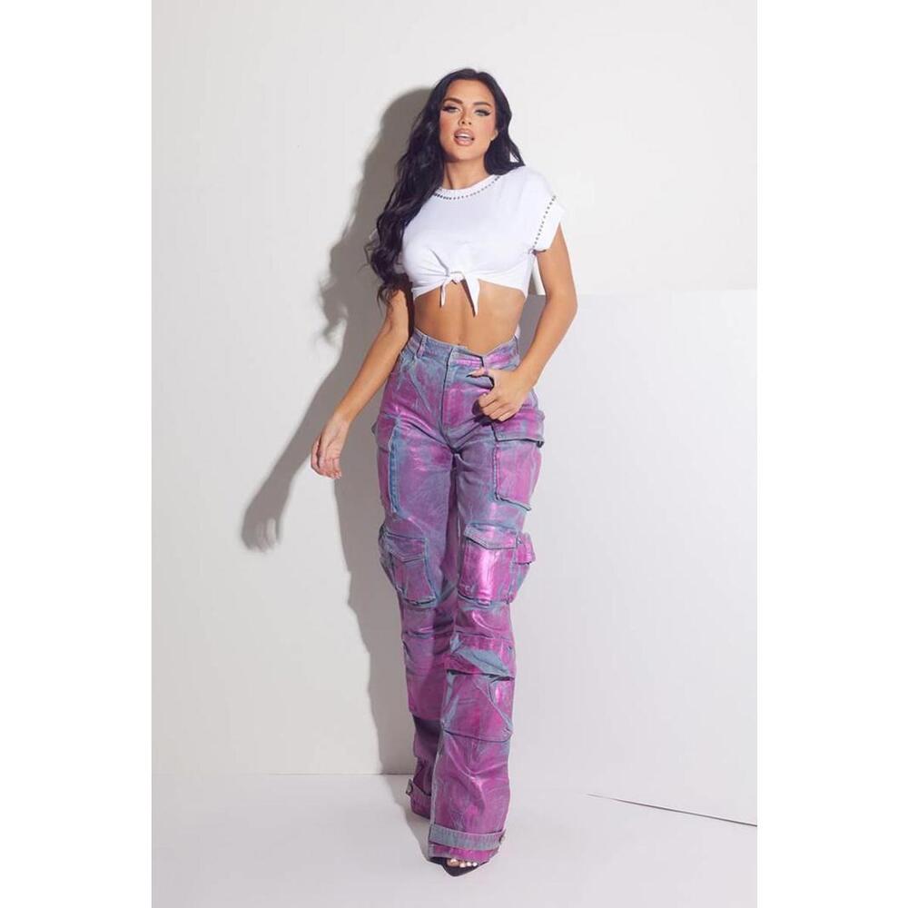Metallic Chic Pink Cargo Pants by WFFS